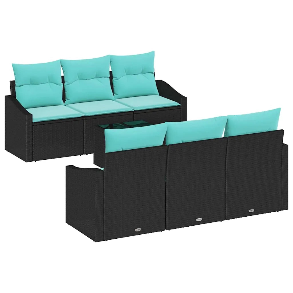 Set di divani con cuscino 7 pcs Nero e Turchese polyrattan 3346616