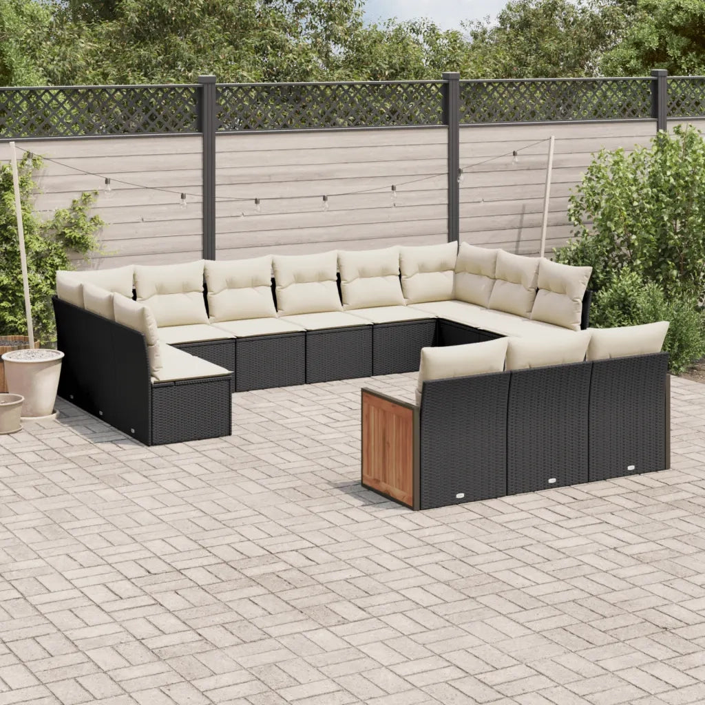 Set Divani da Giardino 13pz con Cuscini Nero in Polyrattan 3260537