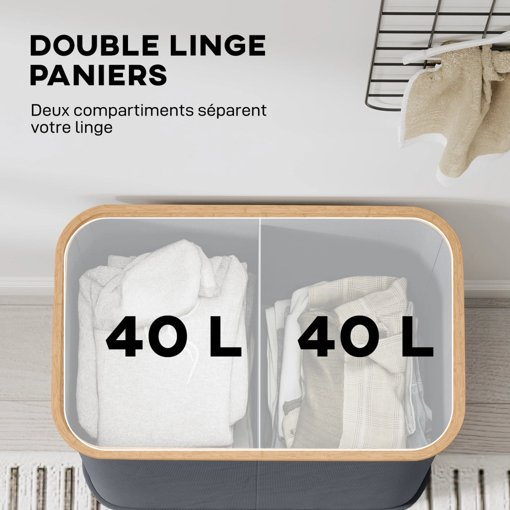 Cesto portabiancheria pieghevole doppio 80L con coperchio ¨C Xylo ¨C grigio
