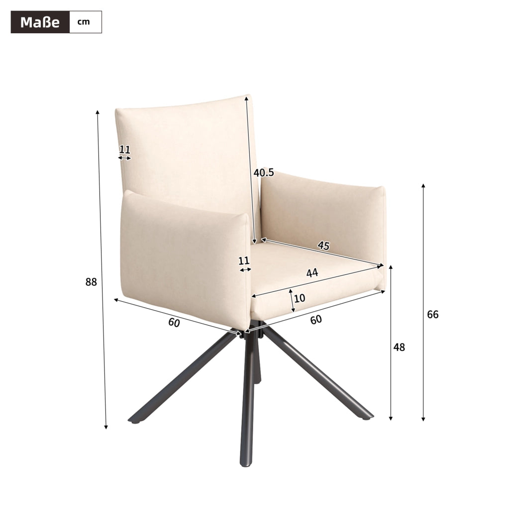 Set di 2 sedie girevoli 61.98x54.99x53.34 cm con braccioli e schienale ergonomico in velluto e metallo beige
