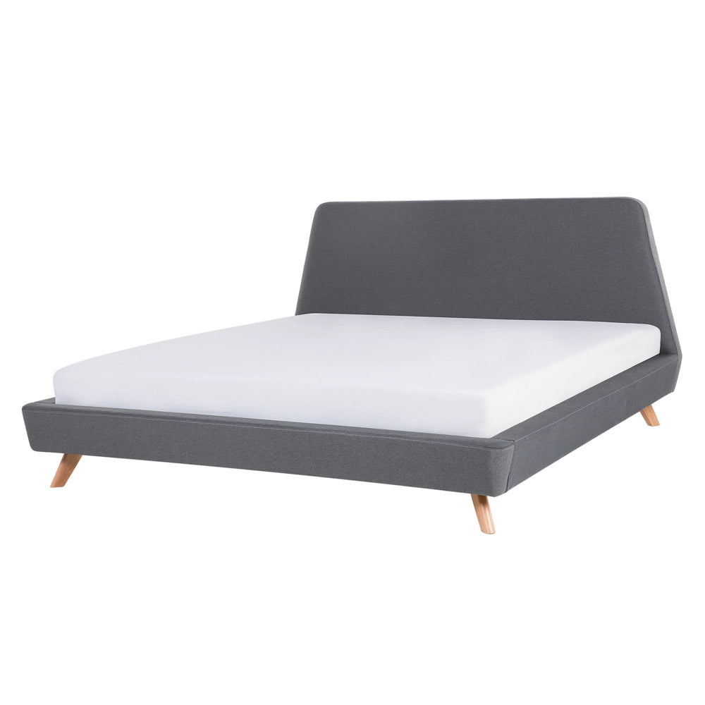 Letto rivestimento in tessuto grigio Gambe in legno chiaro 180 x 200 cm Retro