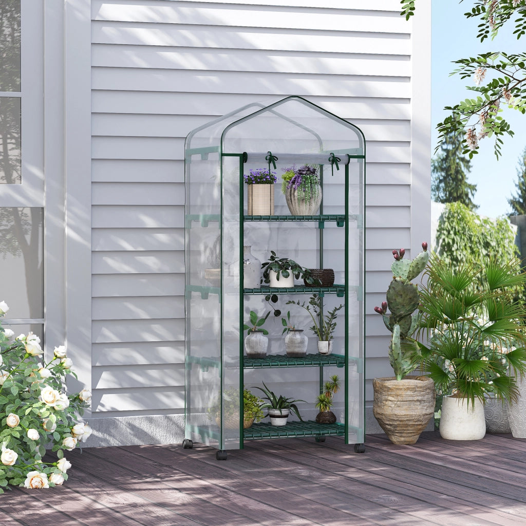 Serra da Giardino Verticale con Scaffale a 4 Ripiani ¨C Minimal ¨C Acciaio e PVC Verde 69x50x165cm
