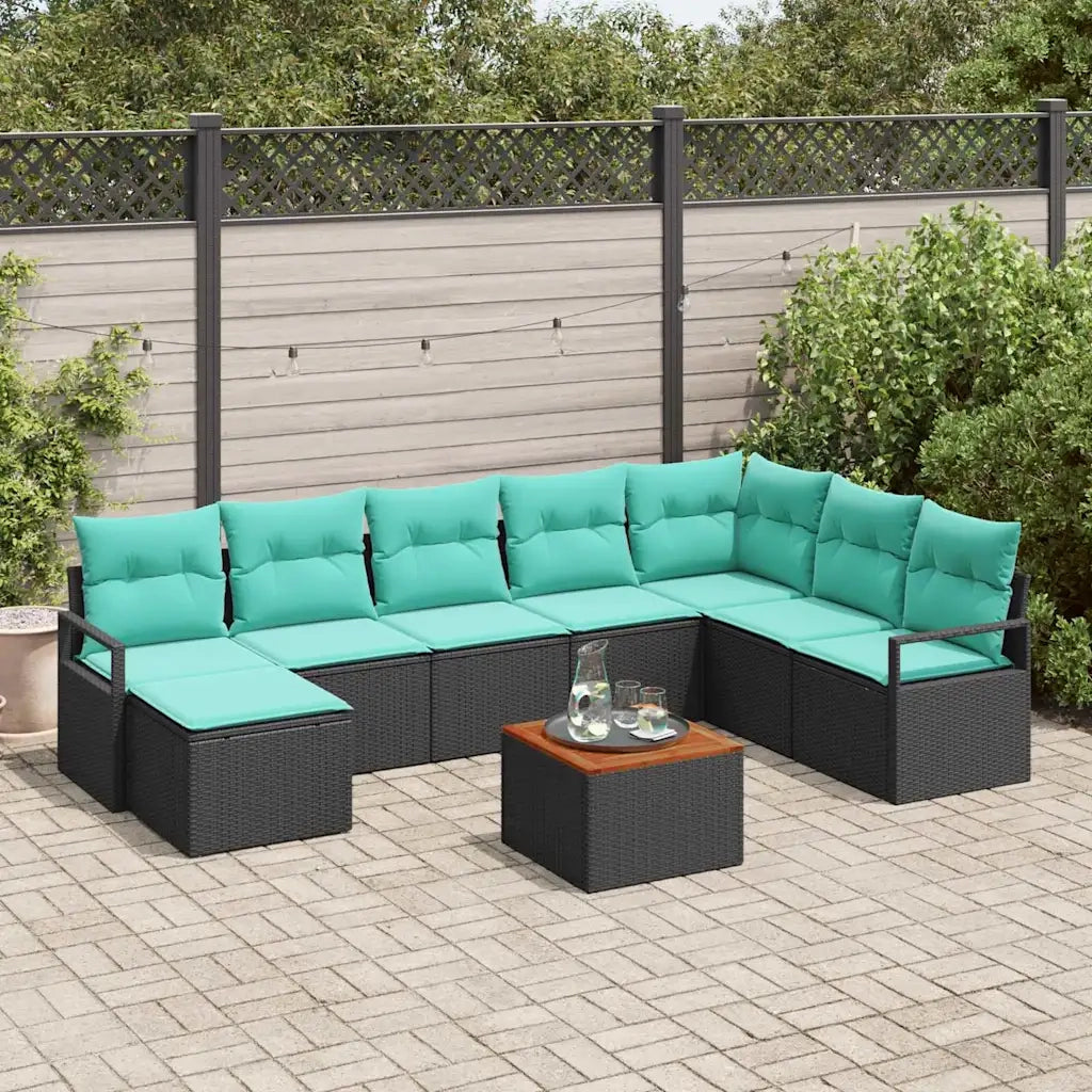 Set Divano da Giardino con cuscino 9 pcs Nero polyrattan 3347746