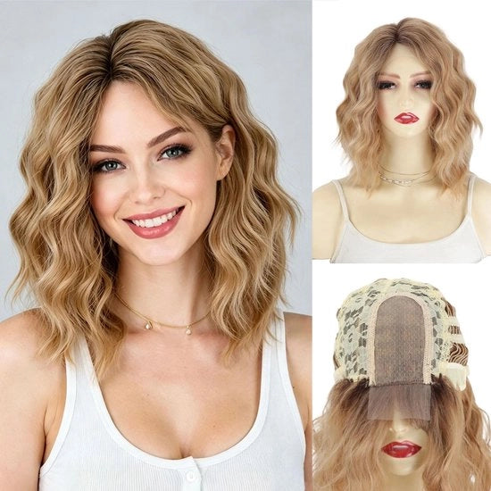 Pruika con boccoli ondulati - Lace Front - Finta parrucca - Sottopancia - Effetto realistico di capigliatura - Adatto per capelli fini - Pezzo di capelli