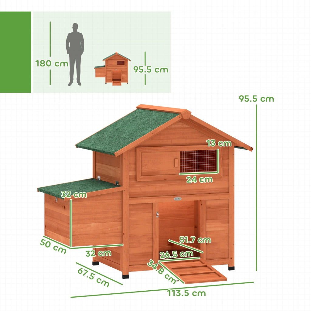 Pollaio in Legno con Nido, Tetto Impermeabile, Vassoio Estraibile, 2 Trespoli, Rampa, Finestra, per 2 Galline, Anatre,Arancione