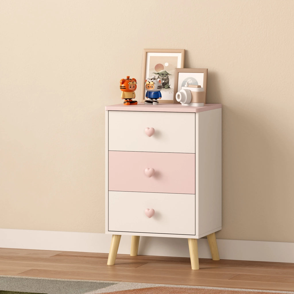 Cassettiera Sandnes per Cameretta Bambini 62 x 38 x 30 cm Bianco / Rosa  [en.casa]