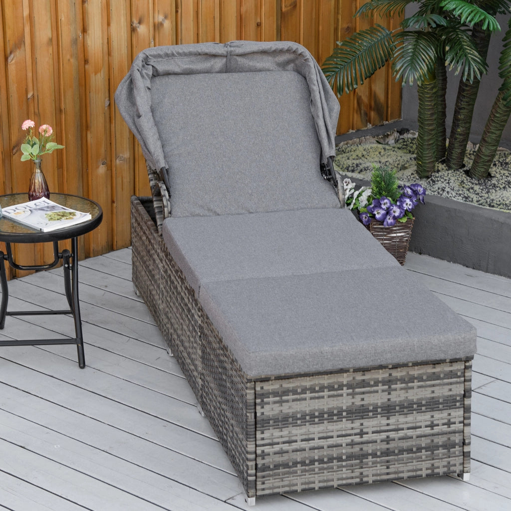Lettino da giardino in polyrattan con cuscini e tettoia regolabile ¨C Minimal ¨C Grigio 195x65x40 cm