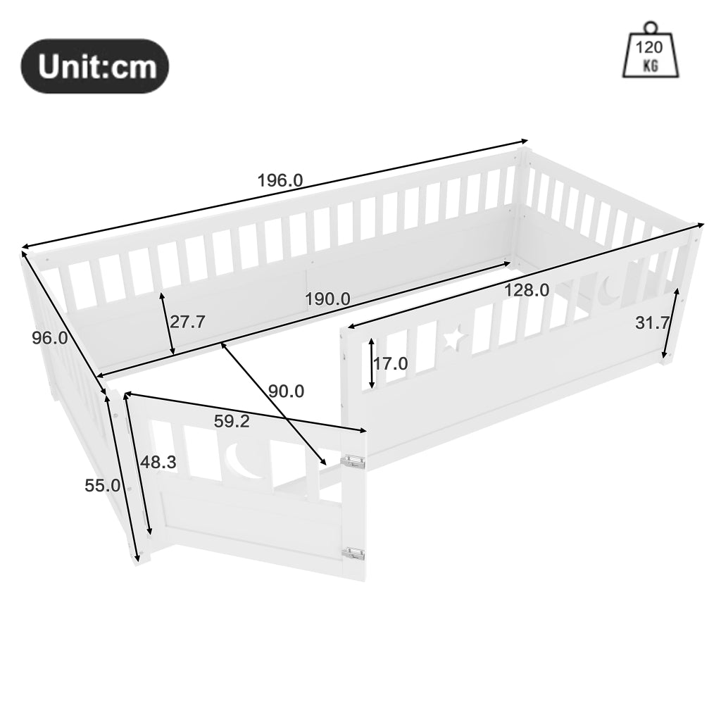 LETTO per bambini con sponde 90x190 cm in pino bianco