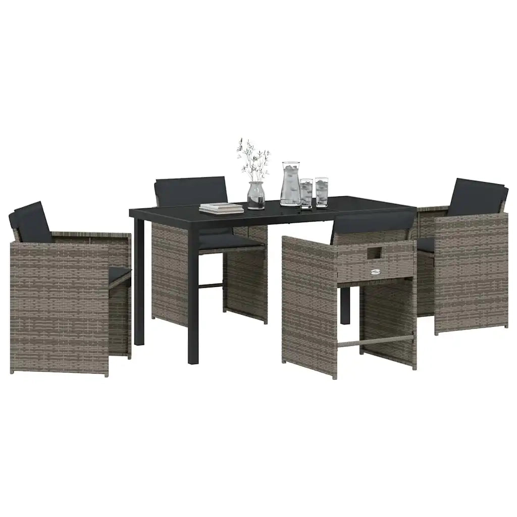 Set da Pranzo per Giardino 5 pcs Grigio polyrattan