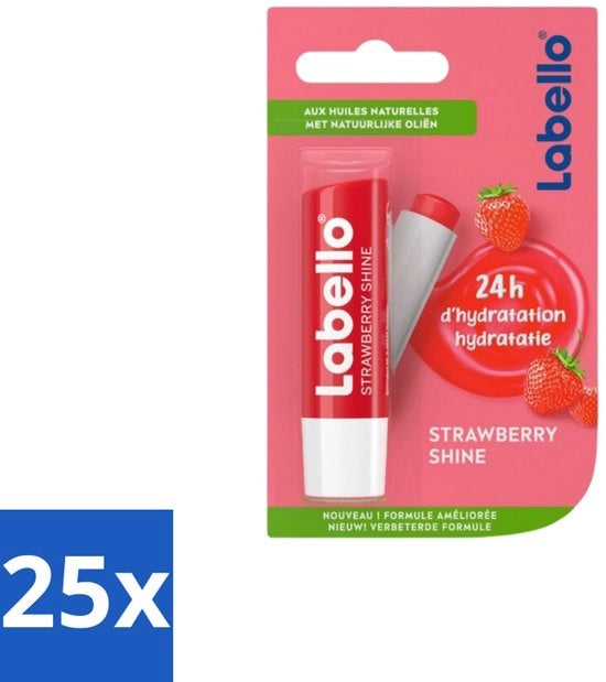 25 x Balsamo per labbra - Aromi di fragola - Luccica - Idratazione - Cura
