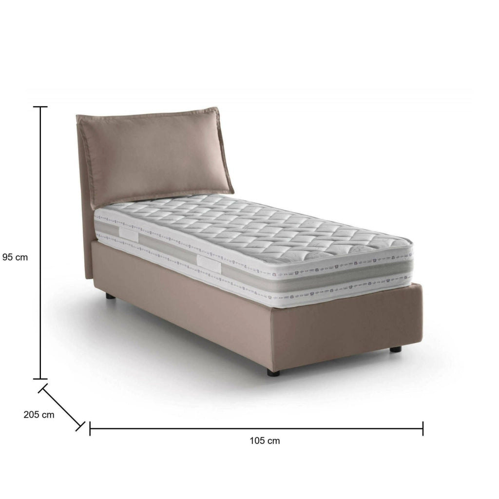 Letto singolo Animal, Letto contenitore con rivestimento in tessuto, Made in Italy, Apertura frontale, con materasso cm 90x190 incluso, Tortora