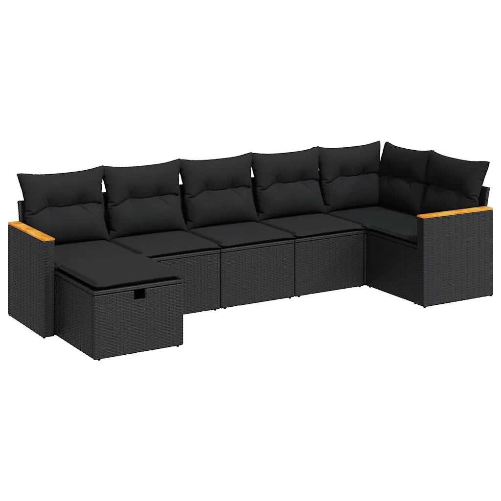 Set Divani da Giardino con Cuscini 7pz Nero Polyrattan 3325926