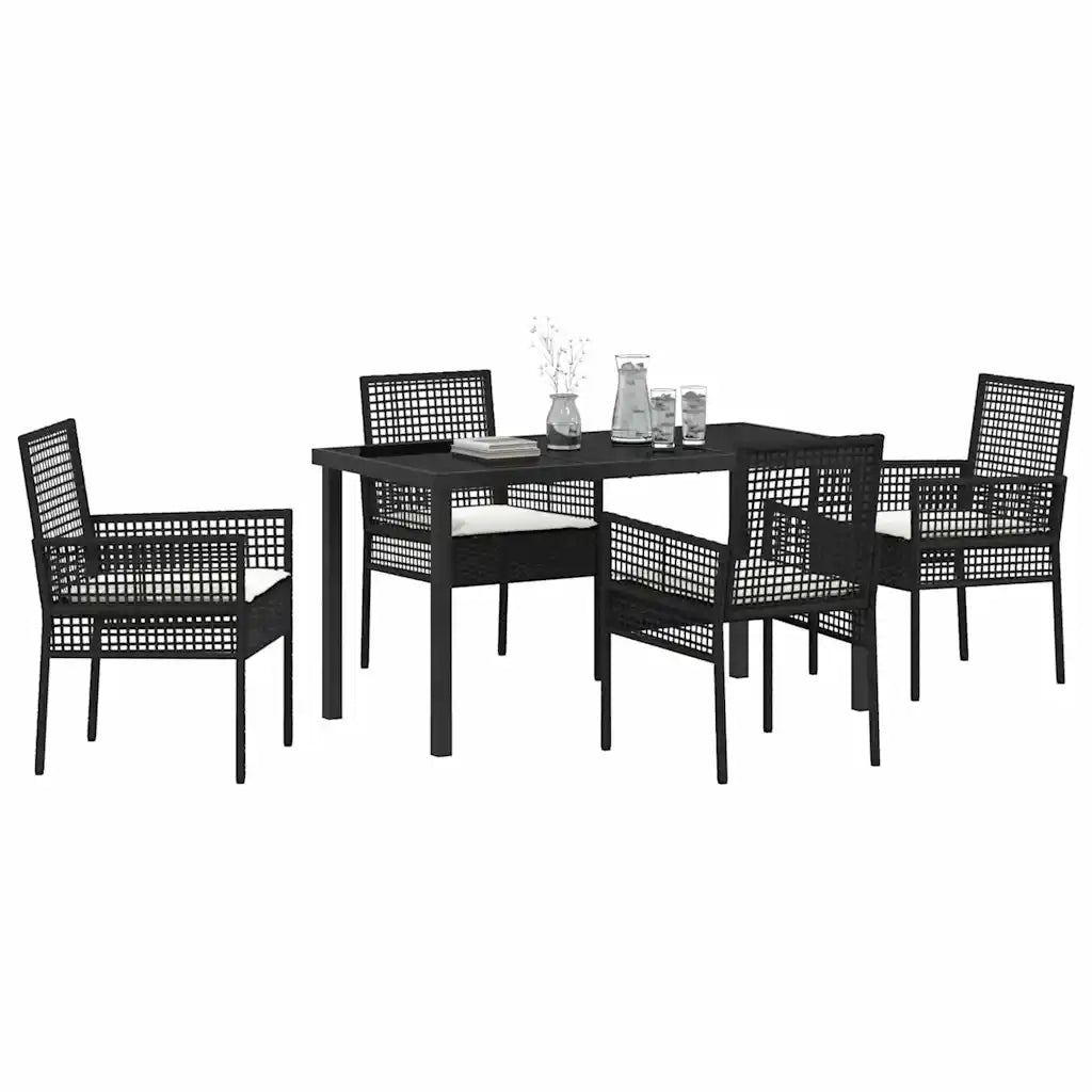Set da Pranzo per Giardino con cuscino 5 pcs Nero polyrattan 3379865