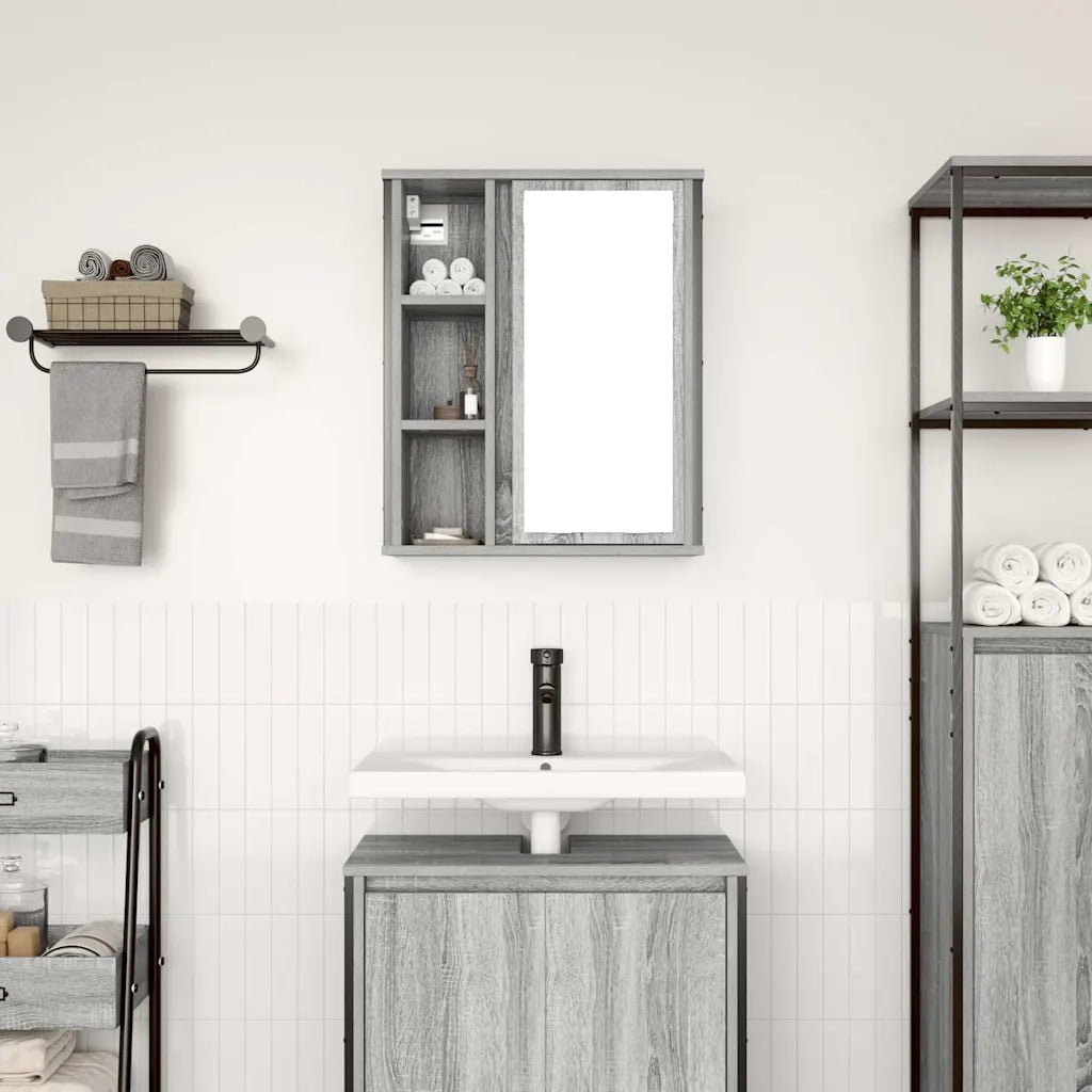 Pensile da Bagno | Armadio da bagno con Specchio Grigio Sonoma 50x21x60 cm