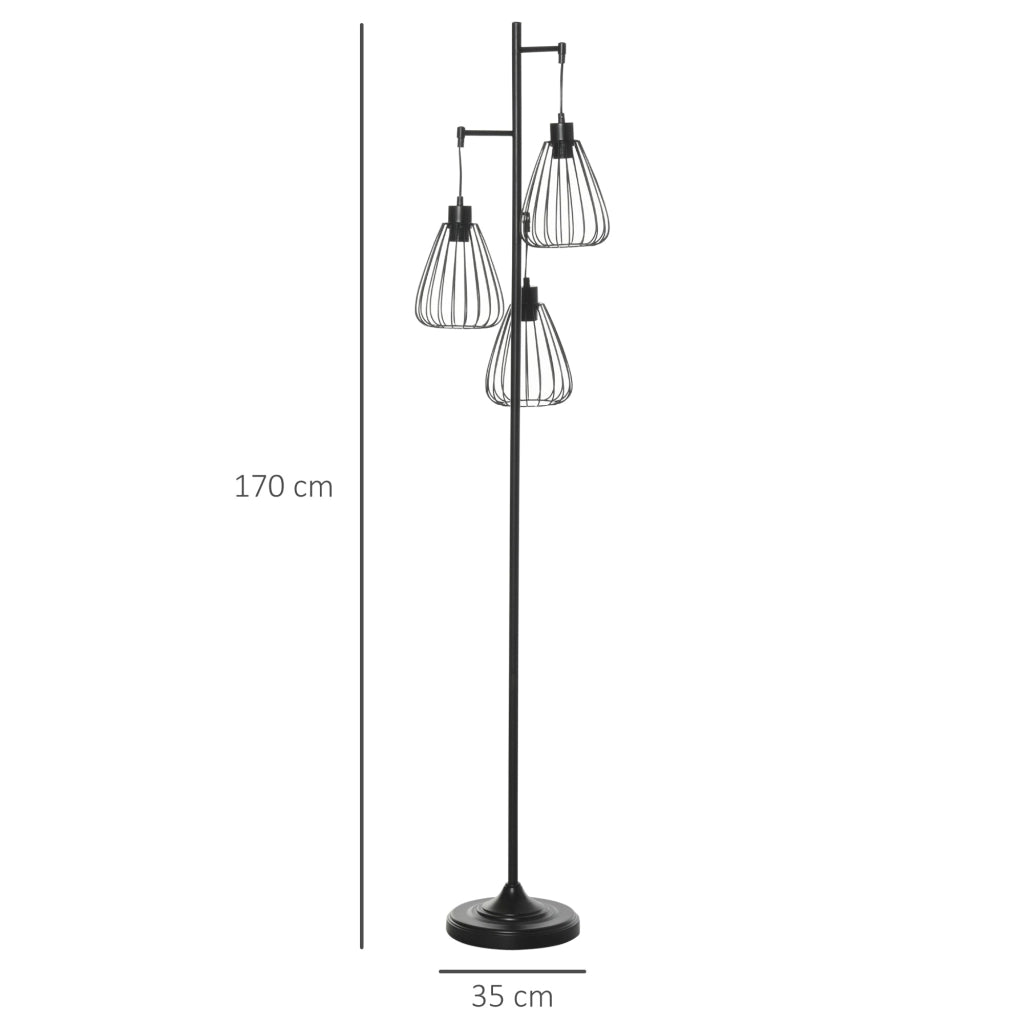 Lampada da Terra con Paralumi E27 in Metallo Nero