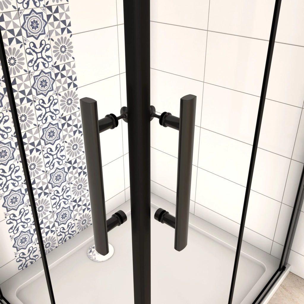 190 cm Box Doccia Angolare Doppia Porta Battente Pieghevole 80x120 cm in Vetro Temperato Trasparente 5 mm Anticalcare Telaio Nero Opaco