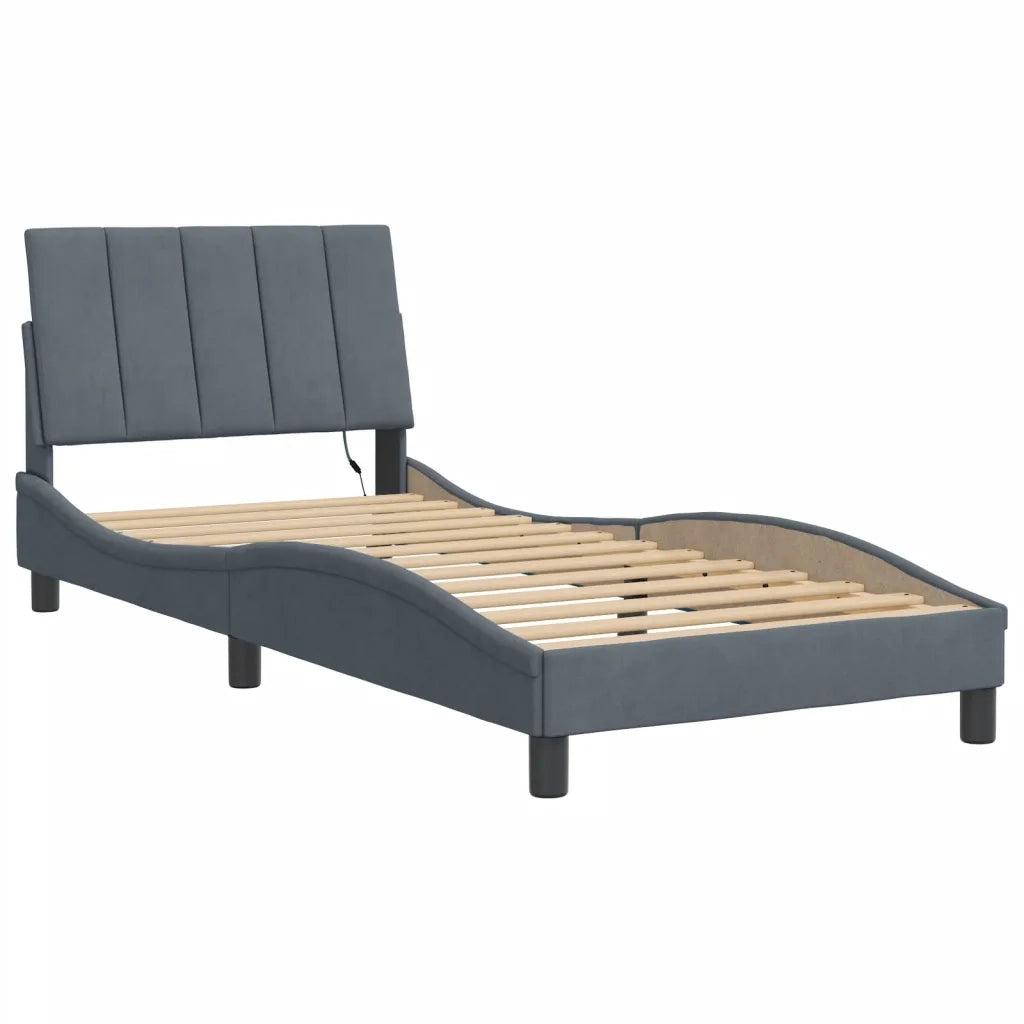 Giroletto con LED senza Materasso-Struttura Letto Hanko Grigio Scuro 80x200 cm in Velluto