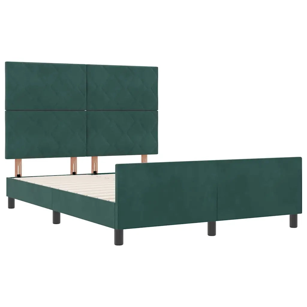 Letto a molle con testiera Verde Scuro 140 x 200 cm Velluto