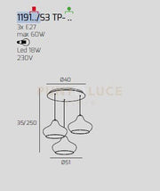 SOSPENSIONE CROMO 3 LUCI TONDA VETRI (2 X PICCOLO AM + 1 X PICCOLO RU) 1191CR-S3 TP-AR