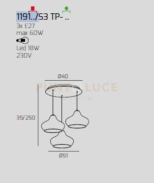 SOSPENSIONE CROMO 3 LUCI TONDA VETRI (2 X PICCOLO AM + 1 X PICCOLO RU) 1191CR-S3 TP-AR
