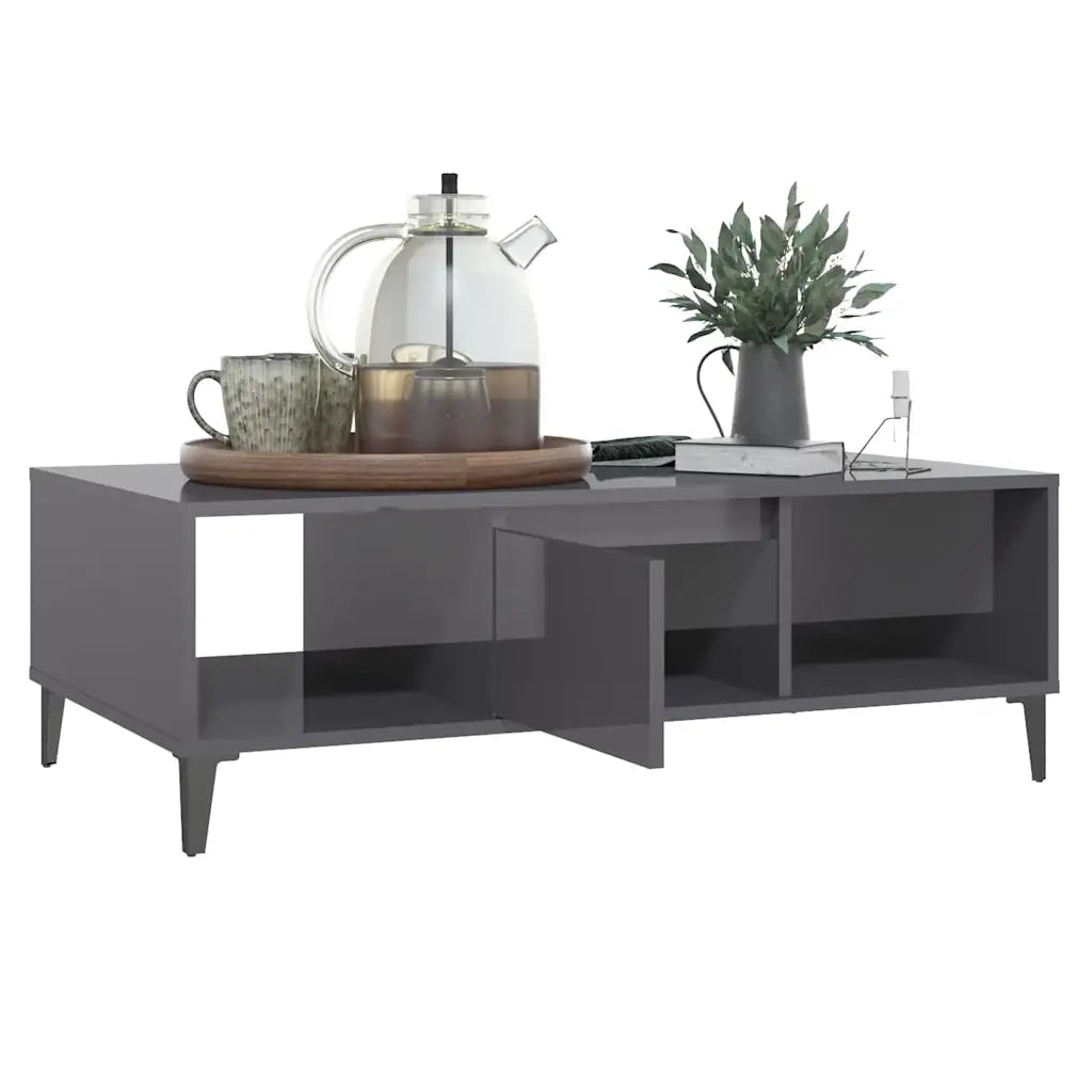 Tavolino Salotto Grigio Lucido 103,5x60x35cm Legno Multistrato 806030
