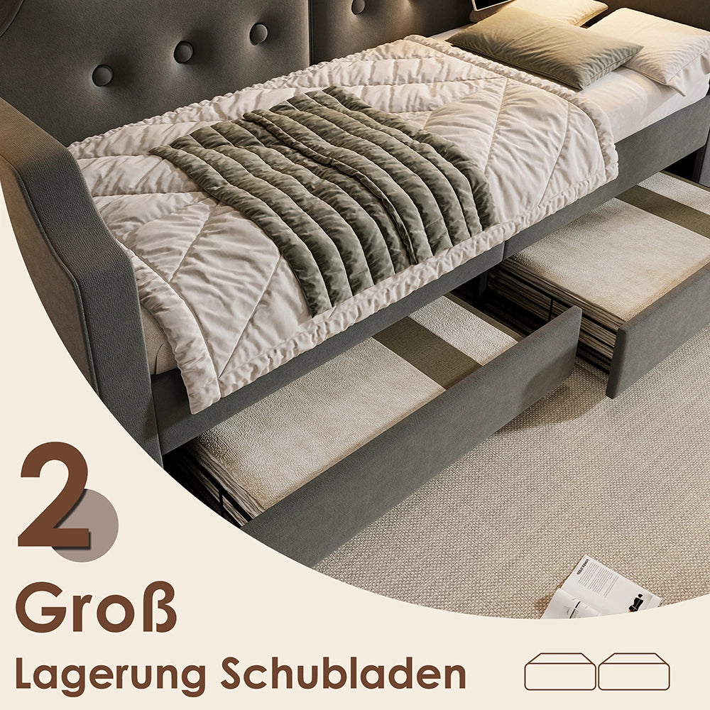 Letto a sedia con luce USB-C - Xylo - 90x200 cm - Grigio - 2 cassetti