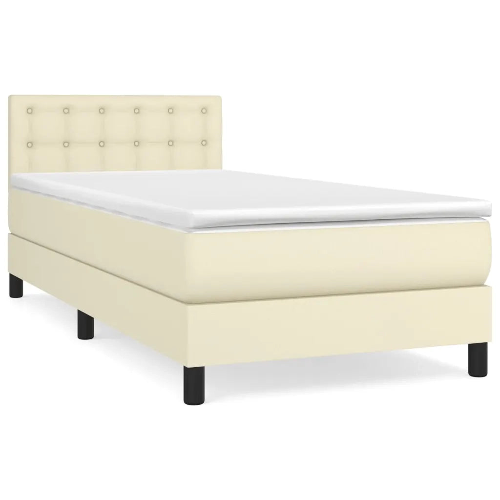 Letto singolo | Letto per adulti | Giroletto a Molle con Materasso Crema 90x190 cm in Similpelle