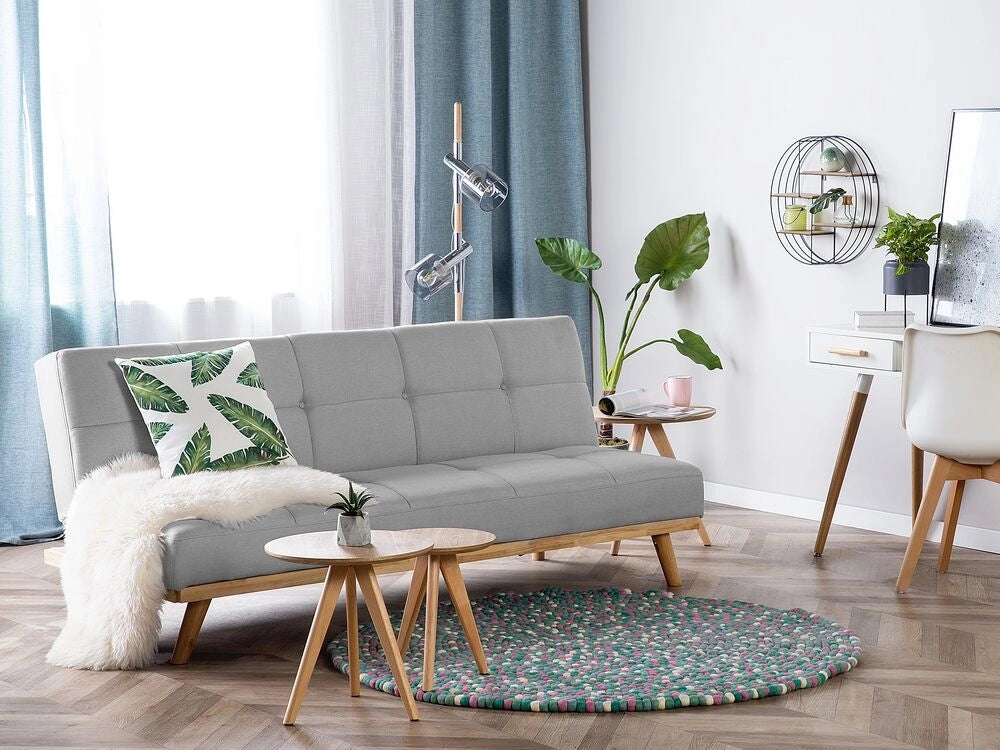 Divano letto Click Clack a 3 posti per soggiorno moderno trapuntato grigio chiaro