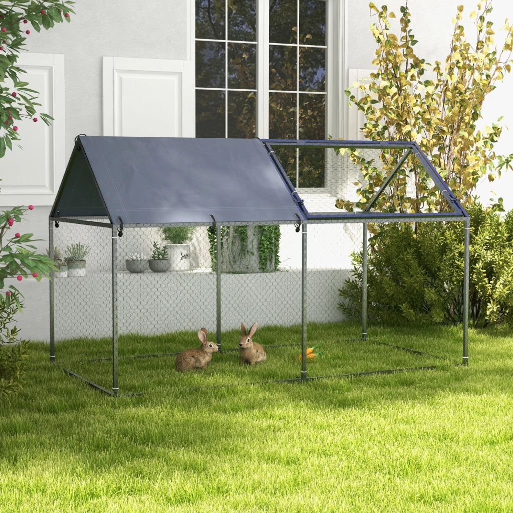 Gabbia per Animali in Acciaio con Tetto in Tessuto ¨C zephmum ¨C 198x100x120 cm Verde Argento