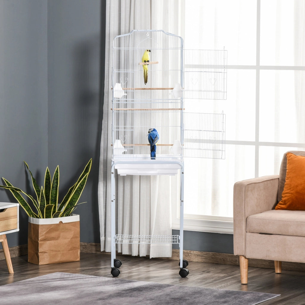 Gabbia per uccelli con ruote e ripiano ¨C zephmum ¨C bianco 46.5x36x157 cm