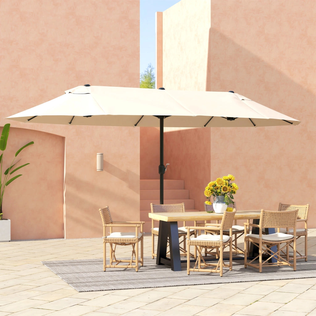 Ombrellone da Giardino Doppio 12 Stecche ¨C zephmum ¨C Beige 4.6x2.7 m