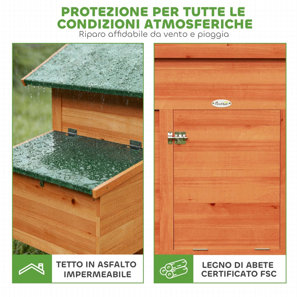 Pollaio in Legno con Nido, Tetto Impermeabile, Vassoio Estraibile, 2 Trespoli, Rampa, Finestra, per 2 Galline, Anatre,Arancione