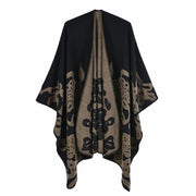 Nuovo scialle/mantella in jacquard di cashmere alla moda con spacchi, spesso e ampio, da donna.