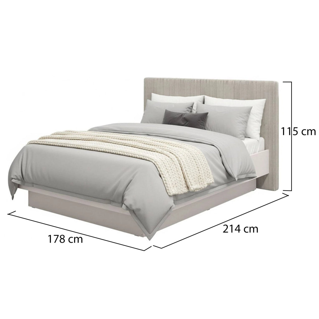 Letto Matrimoniale Caprezzo, Letto Matrimoniale Testiera Imbottita Effetto Velluto, Grigio Tortora