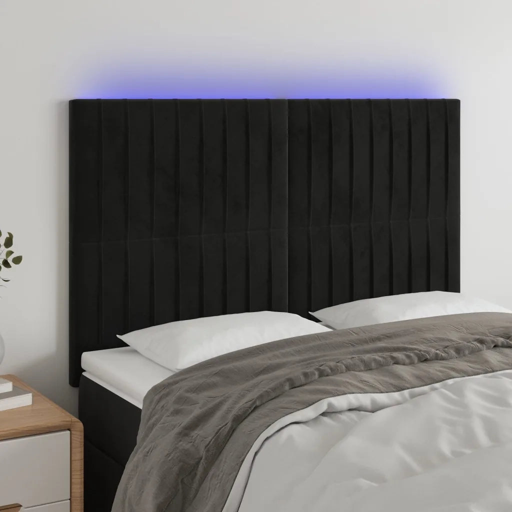 Testiera | Testata a LED Nera 144x5x118/128 cm in Velluto