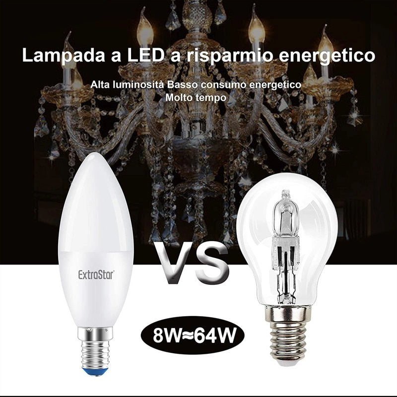 2 PZ Lampada A Led, Lampadina E14 C37 8W Bianco Caldo 3000K 720 Lumen