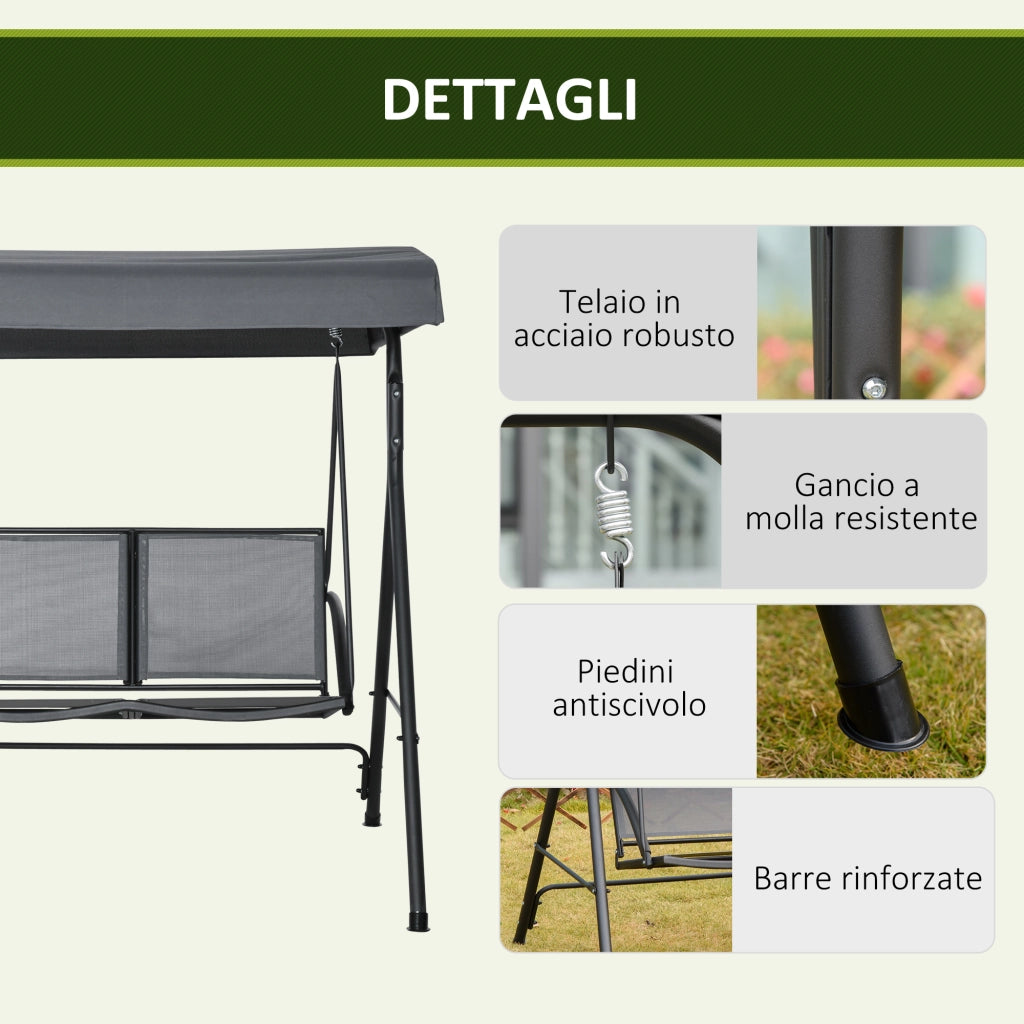 Dondolo da Giardino 2 Posti con Tettuccio ¨C Xylo ¨C Grigio 140x118x162cm