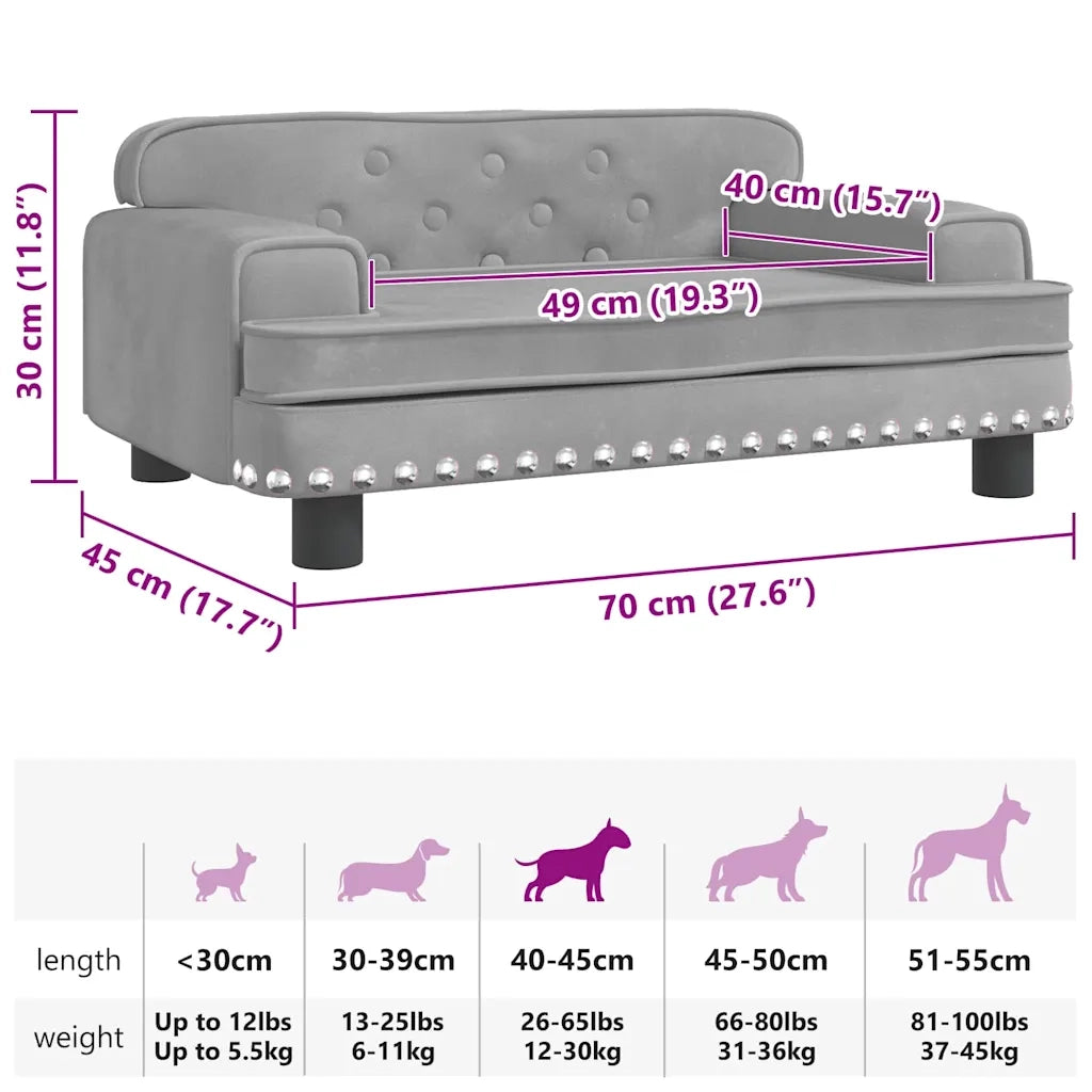 Lettino per Cani Grigio Chiaro 70x45x30 cm in Velluto 171883