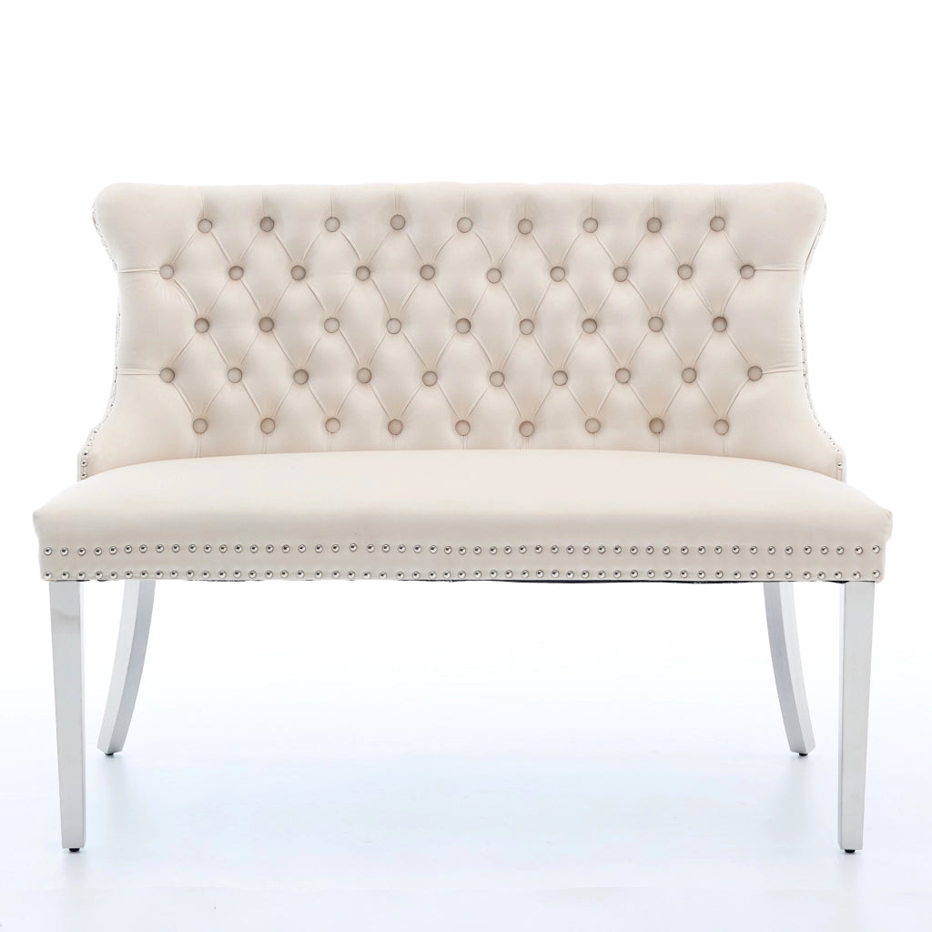 Panchina Imbottita 2 Posti ¨C MINIMAL ¨C Velluto Beige, Gambe Metallo, Schienale, Stile Moderno