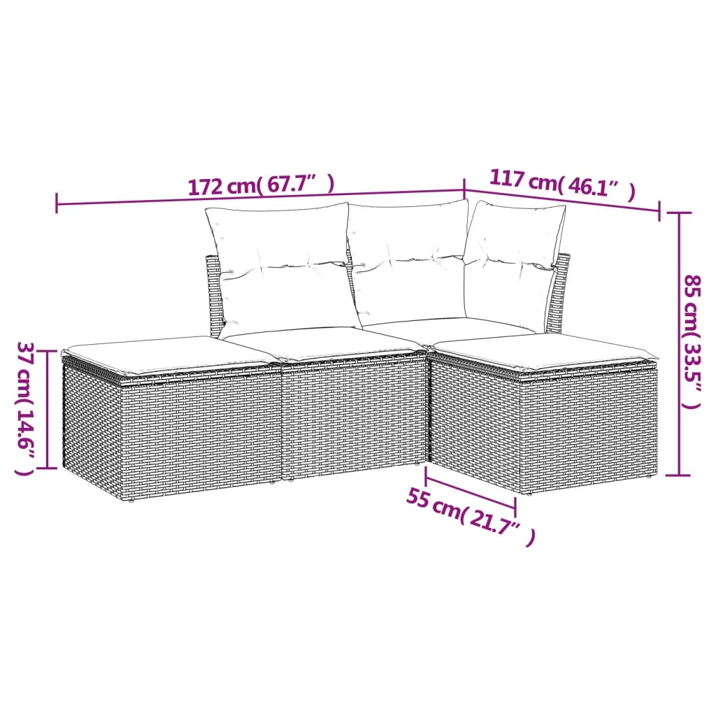 Set Divano da Giardino 4 pz con Cuscini Marrone in Polyrattan 3217483