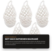 Set di 5 Hanger per Fiori a Macramé - Hanger per Piante - Supporto per Piante - Decorazione per Parete - 20 x 10 cm Filo di Cotone