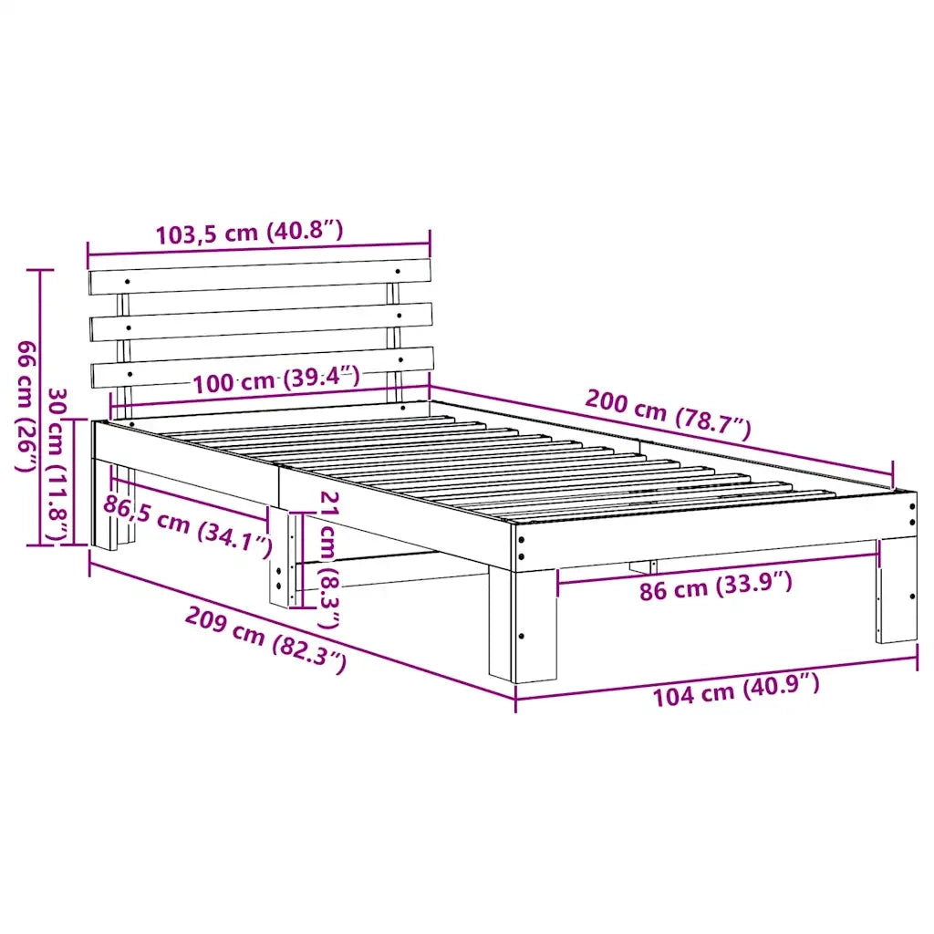 Struttura del letto-Giroletto Marrone cerato 100 x 200 cm Pino massello 637276
