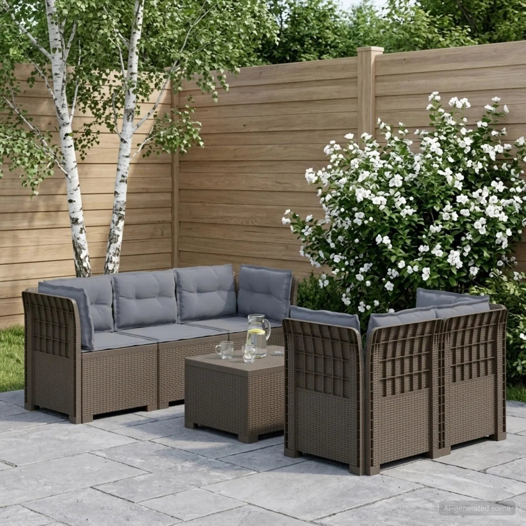 Divano da Giardino 5 Posti con Cuscini Stile Rattan PP 3443921