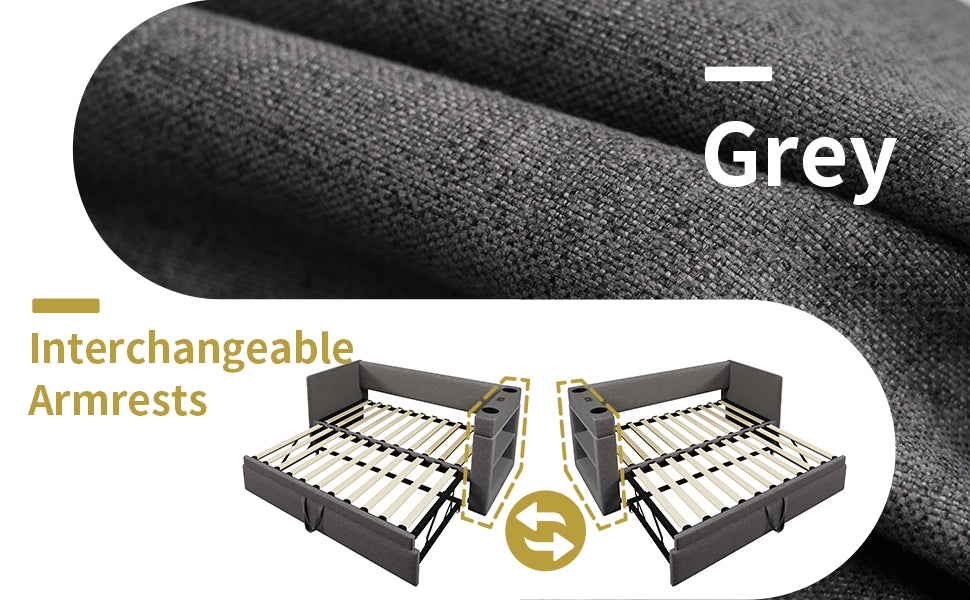 Letto Singolo Imbottito con Divano Estraibile ¨C MINIMAL ¨C Tessuto Grigio 90x200