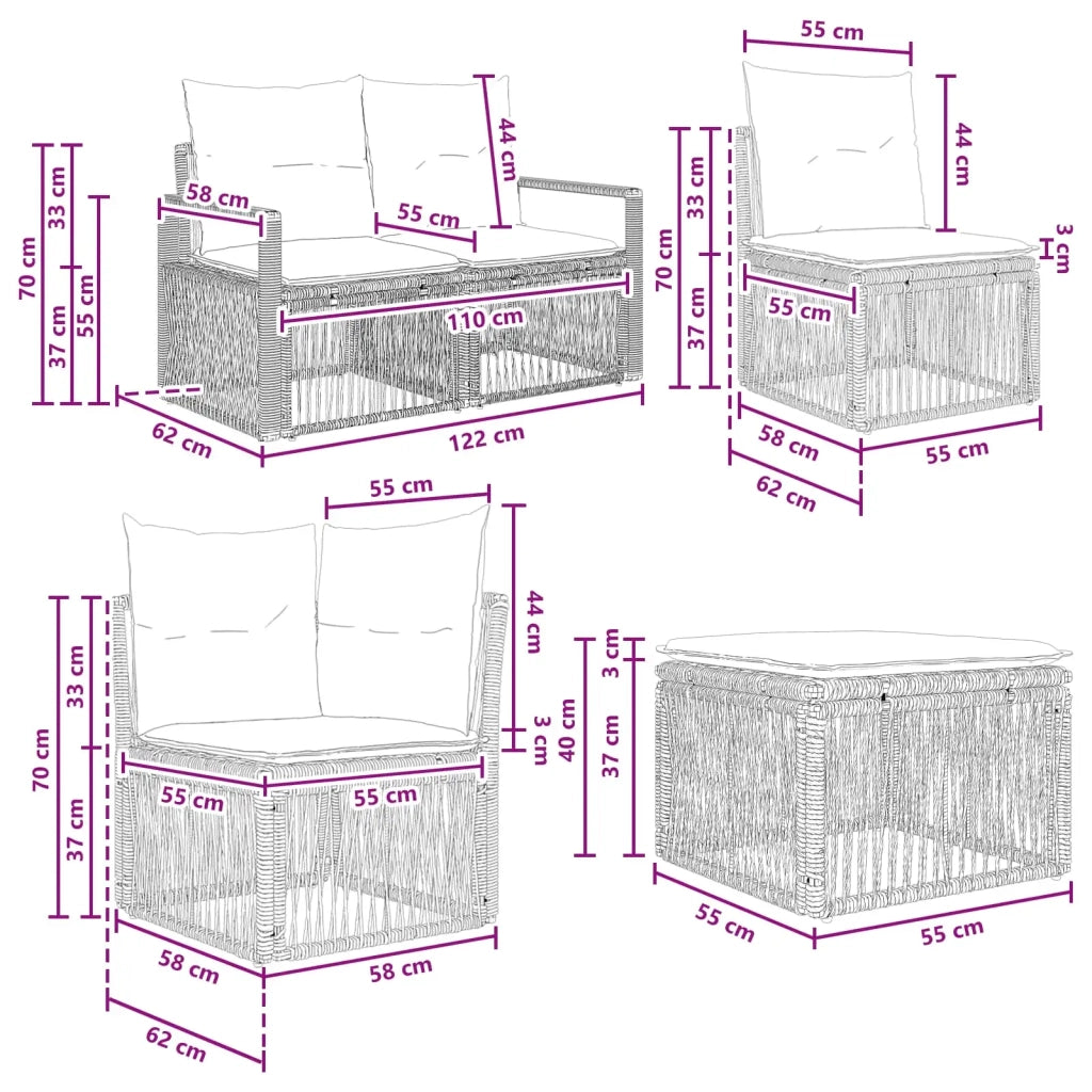 Set Divano da Giardino 6 pz Nero polyrattan 3435778