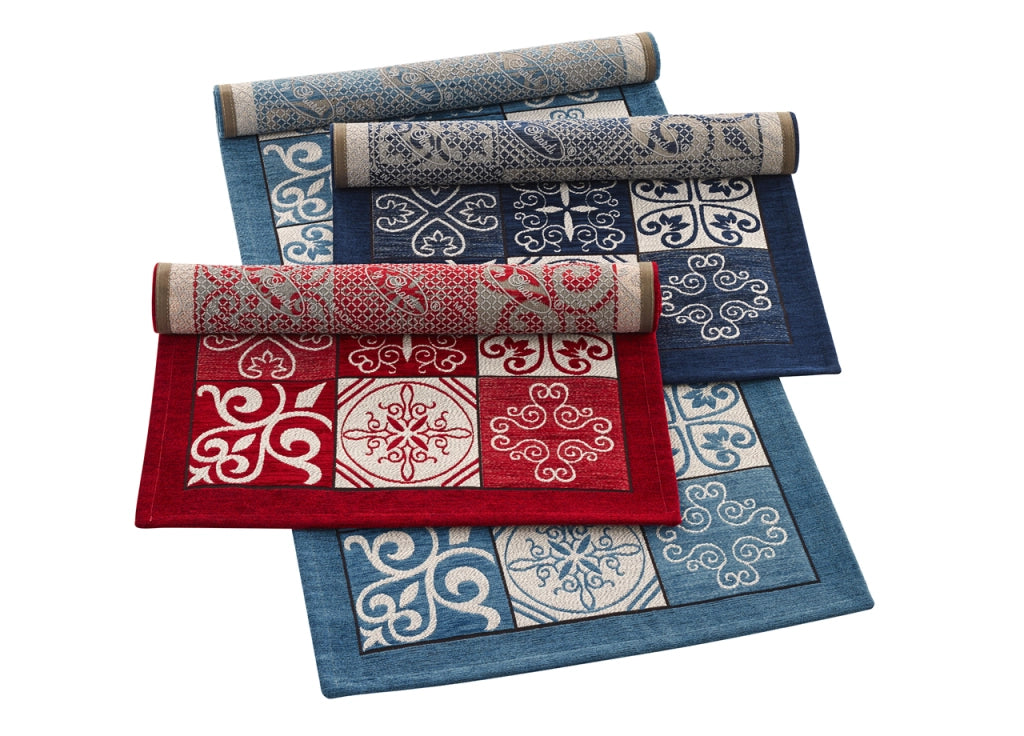 Tappeto Passatoia Runner Cucina Antiscivolo Lavabile Disegno Maiolica Suardi - 55x80 - Blu