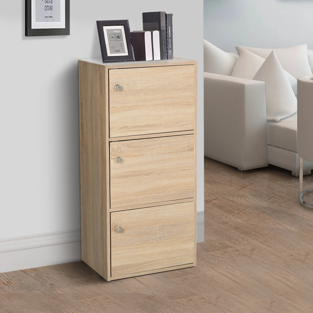 Mobiletto Multiuso con 3 Ripiani in Legno e 3 Antine per Casa, Camera, Soggiorno o Ufficio, 48x34x100cm