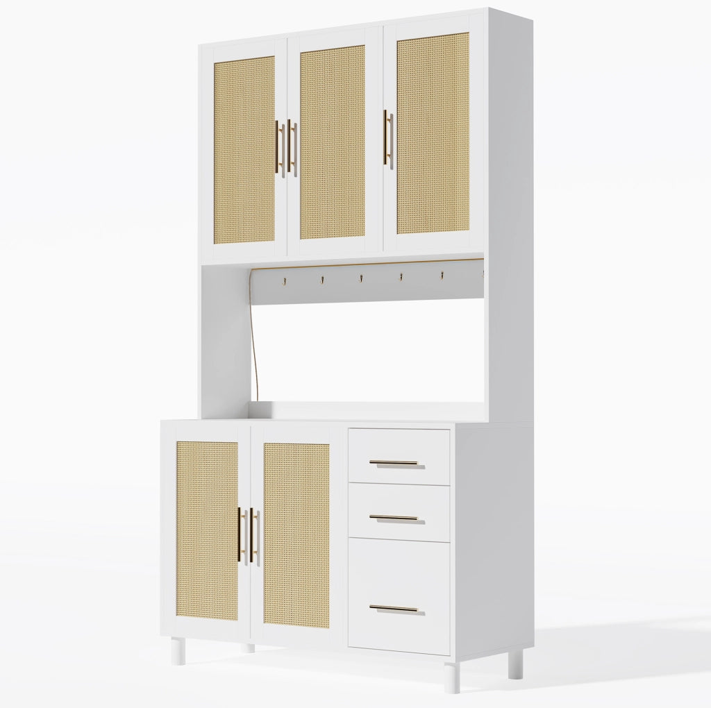Credenza con luci LED; prese USB e prese elettriche in MDF bianco