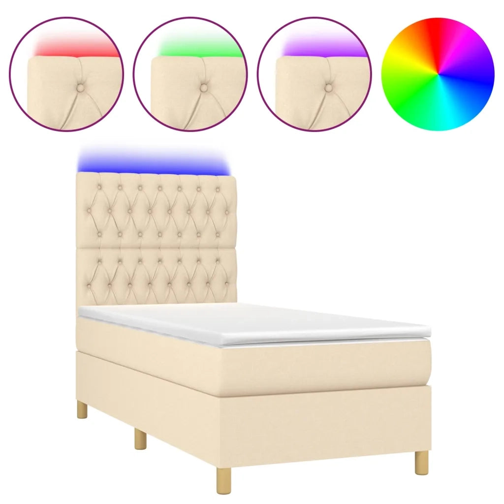 Letto a Molle con Materasso e LED Crema 100x200cm in Tessuto 3135658
