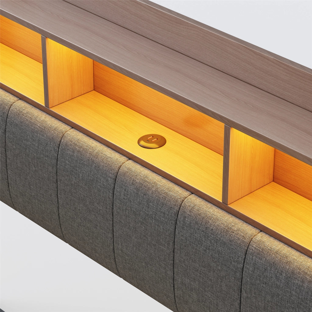 LETTO Imbottito 160x200 cm Grigio con LED, USB e Type-C